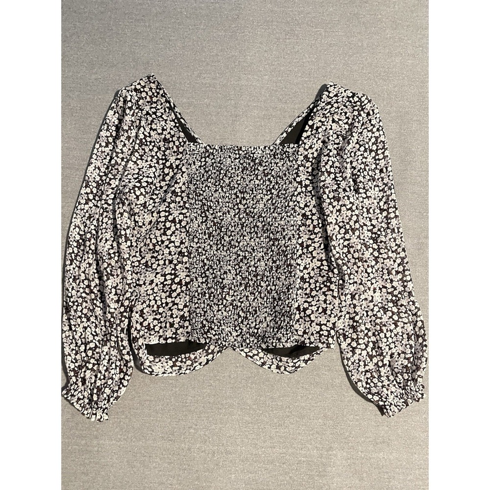 Abercrombie & Fitch Floral Smocked Top Small Puff Sleeve Ruched Front‎ Crop - Picture 5 of 6